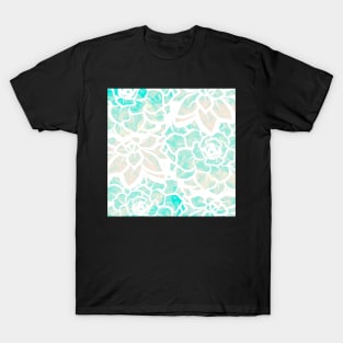 Tropical Succulent Mash-up - Pale Pink and Turquoise - Digitally Illustrated Abstract Flower Pattern for Home Decor, Clothing Fabric, Curtains, Bedding, Pillows, Upholstery, Phone Cases and Stationary T-Shirt